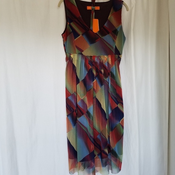 CYNTHIA STEFFE Rainbow Print Mesh Shift Midi Dress - Picture 3 of 9